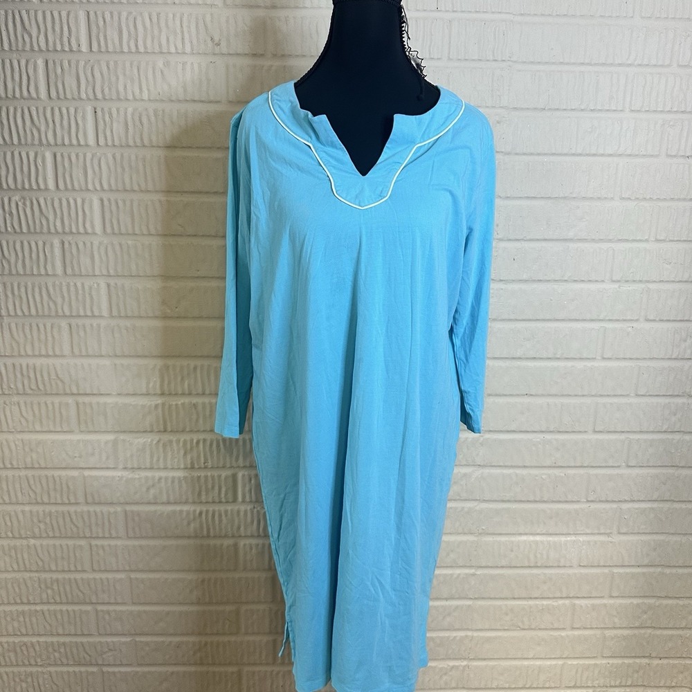 Coolibar Oceanview Tunic Top/ Dress Sz L Aqua UPF 50 Beachy Coastal Vacation
